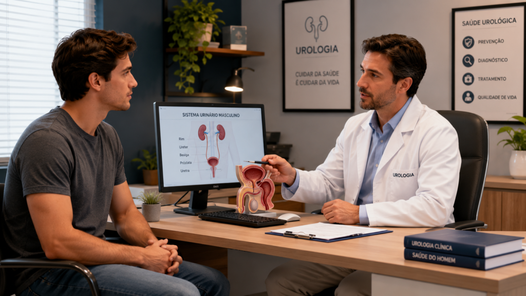Jovem adulto em consulta com urologista para tratar disfunção erétil em jovens